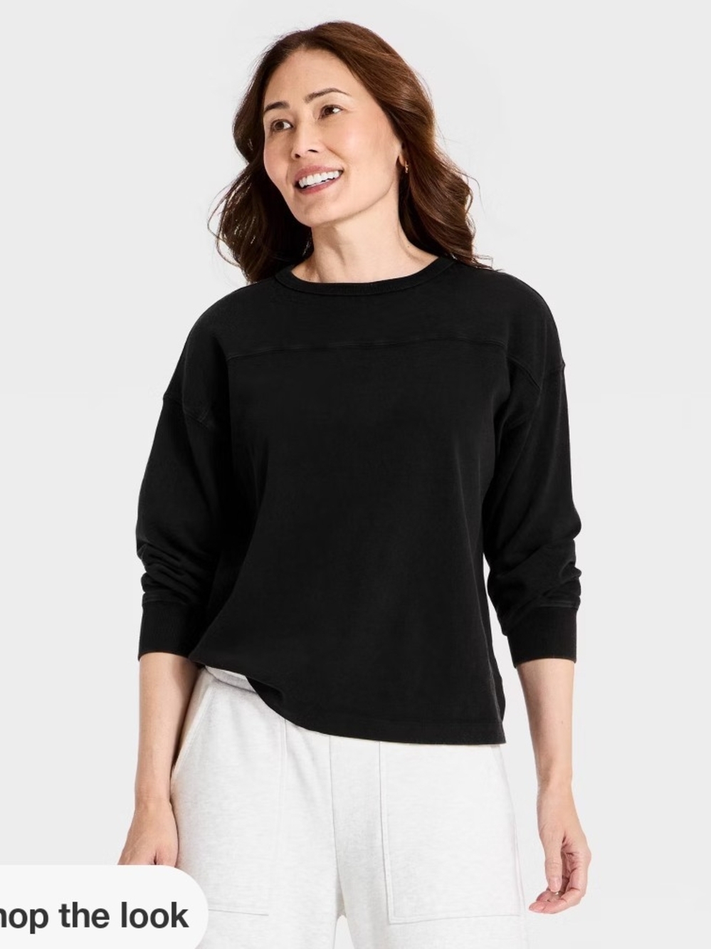 NWT - Women's Long Sleeve Vintage Black Relaxed Crewneck Top - Universal Thread